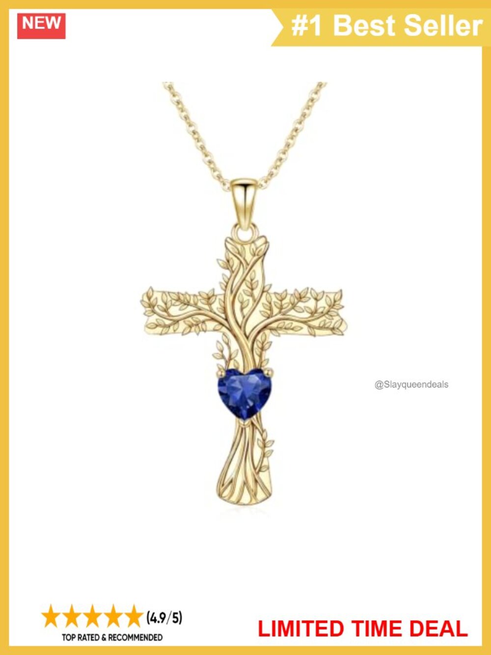 14k gold plated Tree of Life Cross Pendant Necklace Birthstone Gift